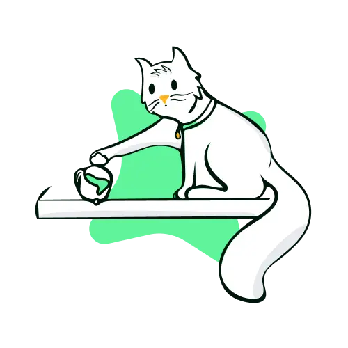 Ilustración de un gato a punto de dejar caer un vaso lleno.